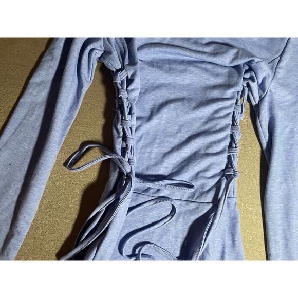 Unbranded Women's Big Hood High Low Dress Light Blue Lace Up Sides Thumb Holes - Picture 4 of 6